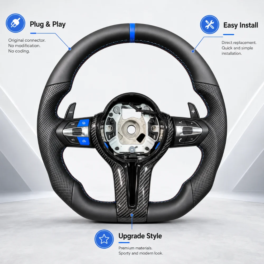 Upgrade Steering Wheel Black Perforated Leather For BMW M3 F30 F20 F48 F80 F25 E90 E87 X5 E70 F01 F10 Accessories Blue Mark
Upgrade Steering Wheel Black Perforated Leather For BMW M3 F30 F20 F48 F80 F25 E90 E87 X5 E70 F01 F10 Accessories Blue Mark