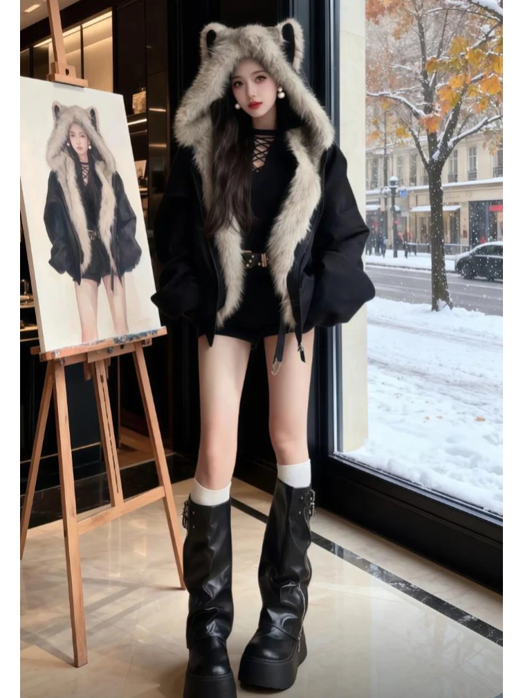 Модная утепленная хлопковая куртка с капюшоном и дизайнерскими ушками, женское зимнее пальто в корейском стиле, свободный крой, на молнии
Модная утепленная хлопковая куртка с капюшоном и дизайнерскими ушками, женское зимнее пальто в корейском стиле, свободный крой, на молнии