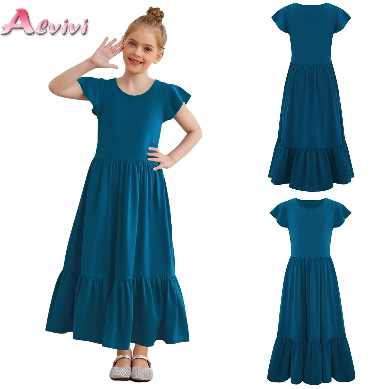 Kids Girls Casual Holiday Dresses Round Neck Short Sleeve Ruffled Maxi Dress with Pockets for Travel Weekend Vacation Beach
Kids Girls Casual Holiday Dresses Round Neck Short Sleeve Ruffled Maxi Dress with Pockets for Travel Weekend Vacation Beach