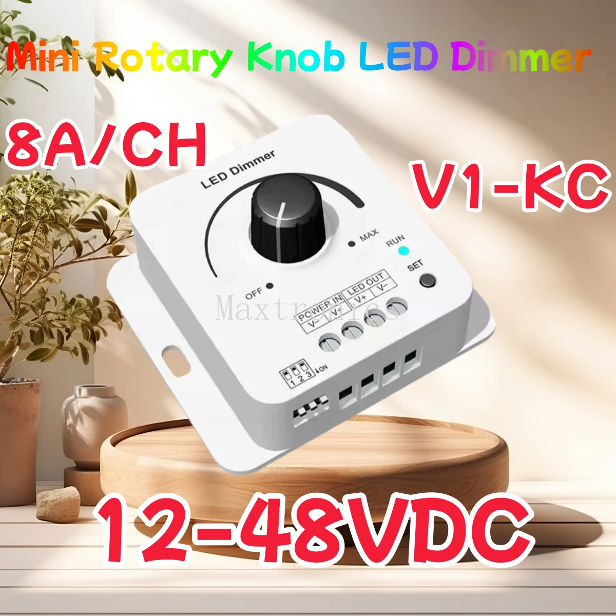 V1-KC 12-48VDC Rotary LED Dimmer 1CH*8A 5Levels Light Gradient Speed 0-100% Dimming for Single Color LED Strip Light without RF
V1-KC 12-48VDC Rotary LED Dimmer 1CH*8A 5Levels Light Gradient Speed 0-100% Dimming for Single Color LED Strip Light without RF