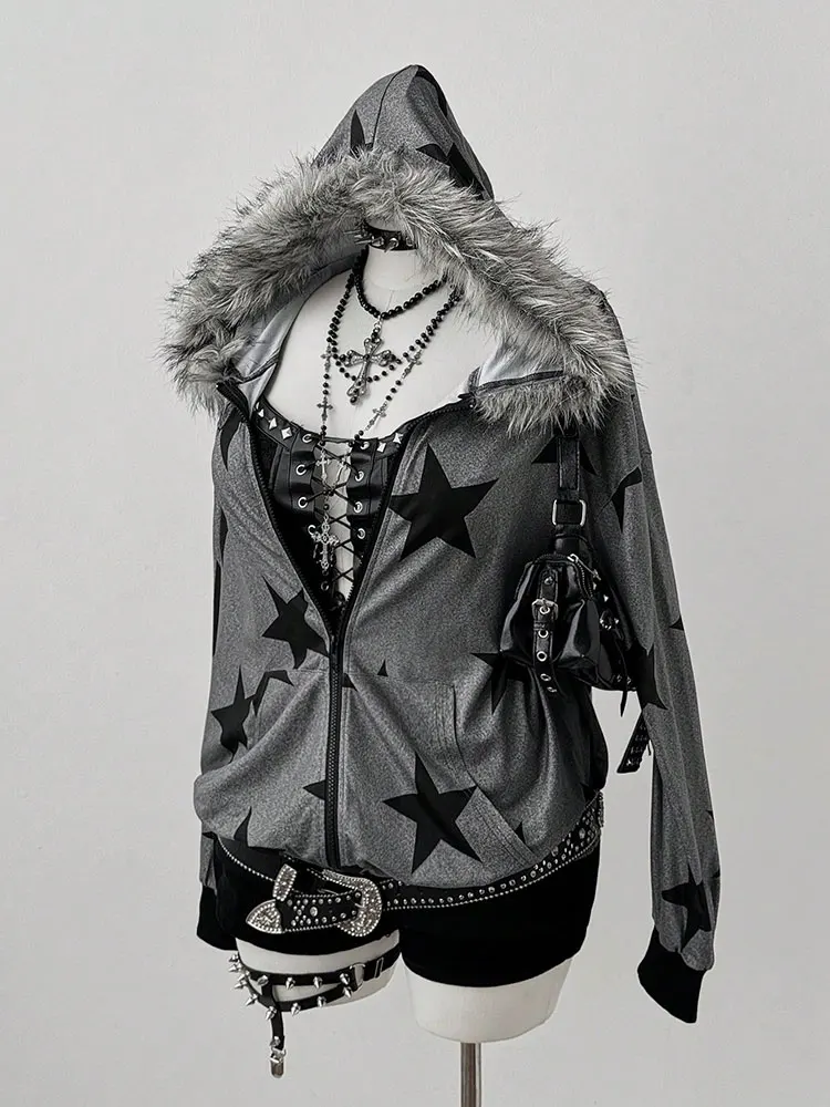 New Plus Size Fashion Five-Pointed Star Hooded Sweatshirt Jacket Korean Y2k Autumn Winter Warm Fluffy Hat Brim Zip Cardigan Top
New Plus Size Fashion Five-Pointed Star Hooded Sweatshirt Jacket Korean Y2k Autumn Winter Warm Fluffy Hat Brim Zip Cardigan Top