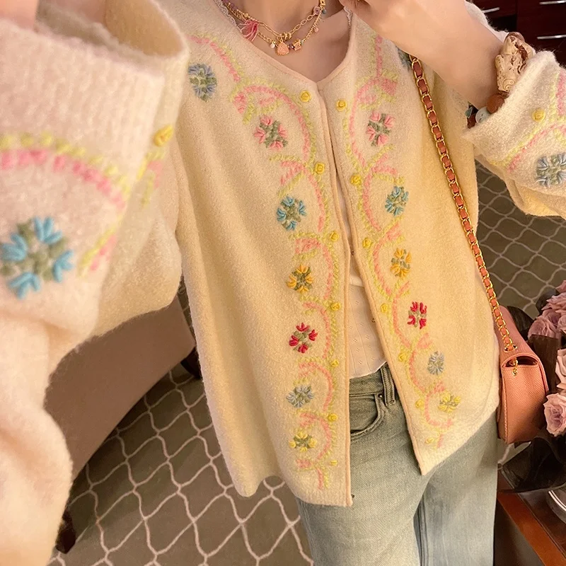 Vimas Vintage Sle Handmade Knitted Woolen Cardigan Cr Color round Ne Open-irt for Women Commute Sle All Seasons
Vimas Vintage Sle Handmade Knitted Woolen Cardigan Cr Color round Ne Open-irt for Women Commute Sle All Seasons