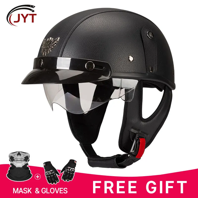 German Style Half Face Motorcycle Helmet Leather Retro 1/2 Helmets Safty Cap Quick Release Buckle Men Women DOT Approved Moped
German Style Half Face Motorcycle Helmet Leather Retro 1/2 Helmets Safty Cap Quick Release Buckle Men Women DOT Approved Moped