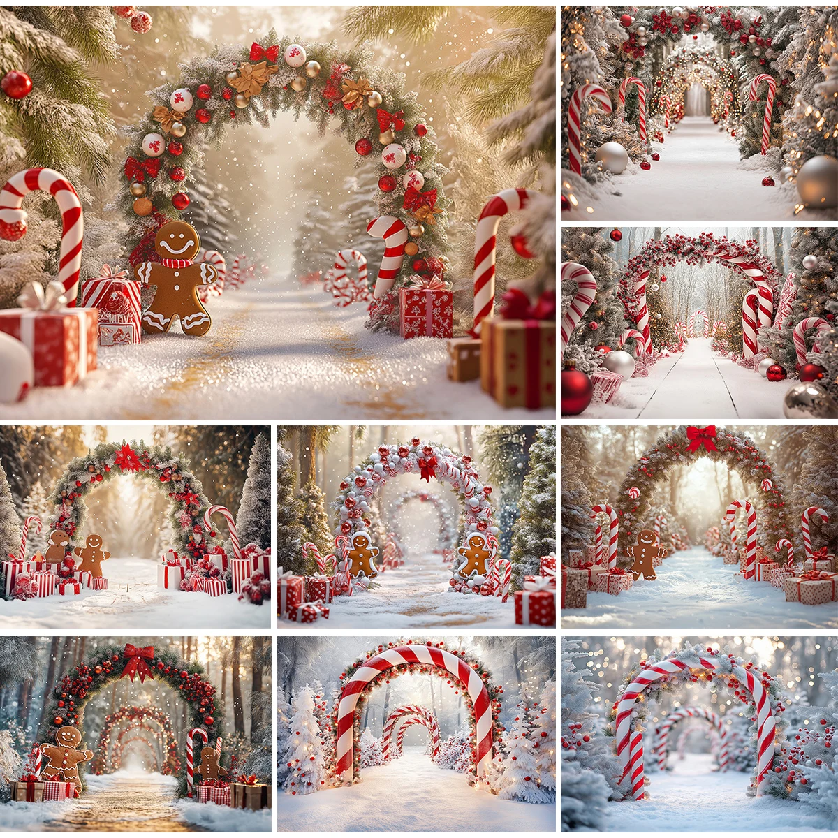 Winter Snow Christmas Arch Photography Backdrop Gingerbread Man and Candy Cane Photoshoot Background Kids Photo Studio Props
Winter Snow Christmas Arch Photography Backdrop Gingerbread Man and Candy Cane Photoshoot Background Kids Photo Studio Props
