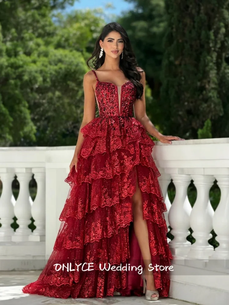 Red Wine Evening Gown Beach Sequin Tiered Prom Dress Spaghetti Pleats Appliques Evening Dress Side Slit Customized
Red Wine Evening Gown Beach Sequin Tiered Prom Dress Spaghetti Pleats Appliques Evening Dress Side Slit Customized