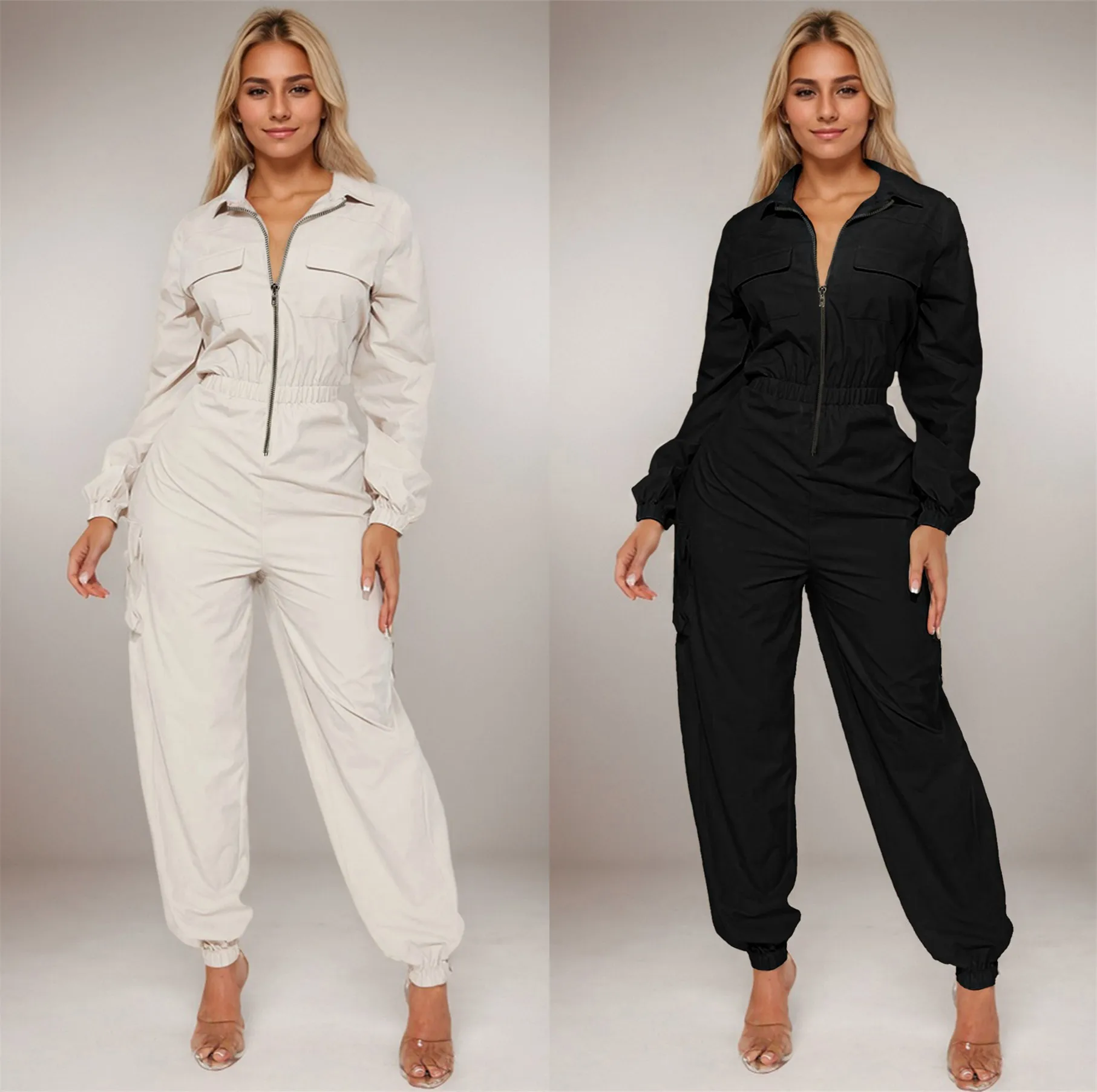 For Woman Jumpsuit Cargo Pocket Zip Front Romper Black Long Pants Loose Fit Overalls Beige Wide Leg Elastic Waist
For Woman Jumpsuit Cargo Pocket Zip Front Romper Black Long Pants Loose Fit Overalls Beige Wide Leg Elastic Waist