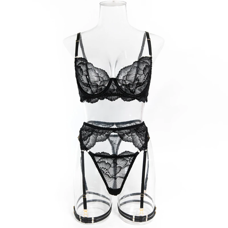 Bikini lace sexy push-up breathable thin hollow-out see-through lingerie four-piece set
Bikini lace sexy push-up breathable thin hollow-out see-through lingerie four-piece set
