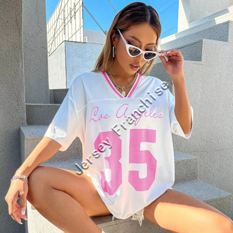 Latest Los Angeles No.35 Basketball Jersey Women Summer T-shirt V-neck Loose Fashionable Short Sleeved Street Casual Tee Moto
Latest Los Angeles No.35 Basketball Jersey Women Summer T-shirt V-neck Loose Fashionable Short Sleeved Street Casual Tee Moto