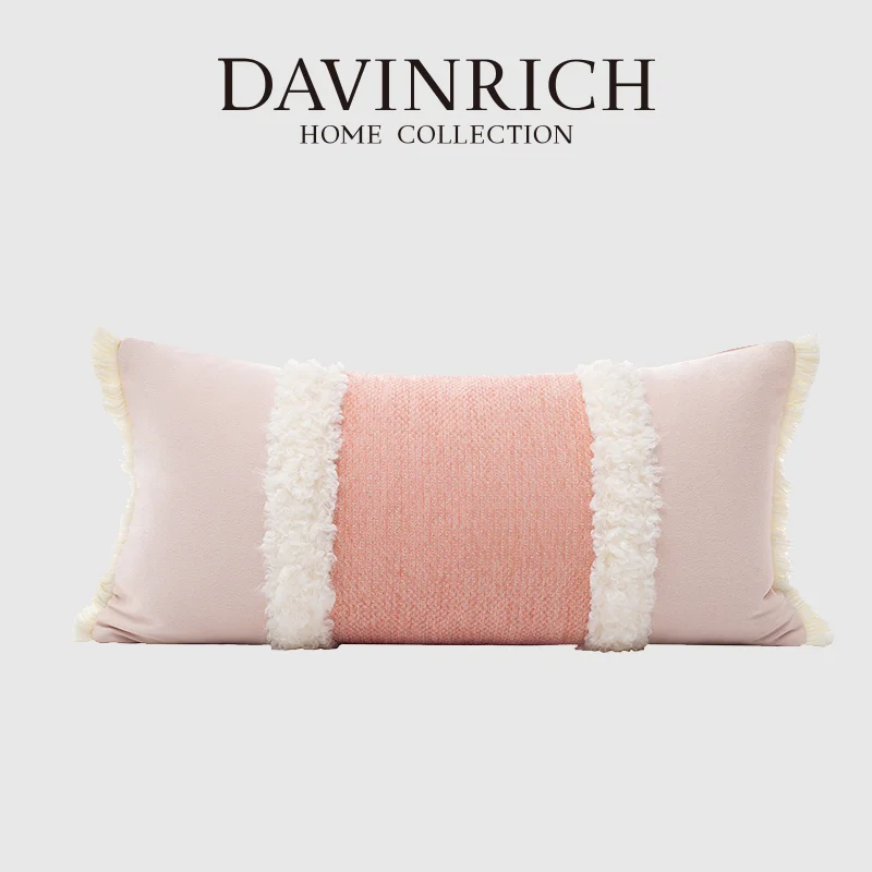 DAVINRICH Stunning Handmade Pink Peach Textured Bolster Pillowcase With White Fluffy Tufted Long Beach Cushion Cover For Bedroom
DAVINRICH Stunning Handmade Pink Peach Textured Bolster Pillowcase With White Fluffy Tufted Long Beach Cushion Cover For Bedroom