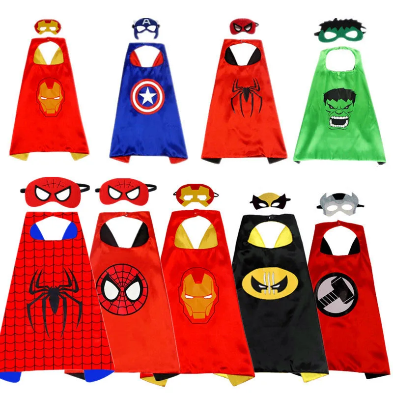 Superhero Children Cloak Masks Cosplay Spiderman Captain America Hulk Double Solid Color Capes with Mask Kids Halloween Party
Superhero Children Cloak Masks Cosplay Spiderman Captain America Hulk Double Solid Color Capes with Mask Kids Halloween Party