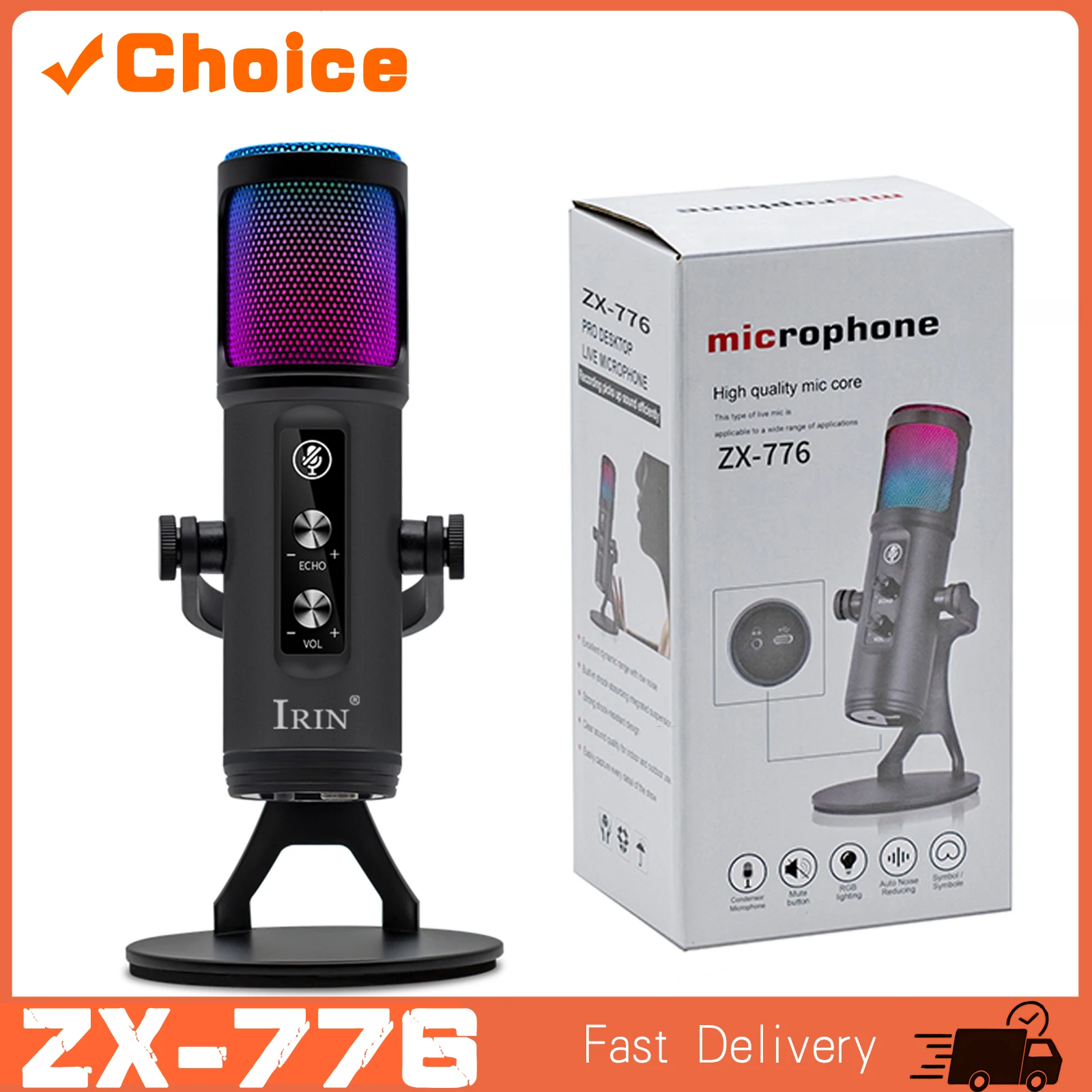 ZX-776 Professional Streaming Microphone with Touch Panel RGB Atmosphere Light for Live Gaming Streaming Podcast Recording
ZX-776 Professional Streaming Microphone with Touch Panel RGB Atmosphere Light for Live Gaming Streaming Podcast Recording