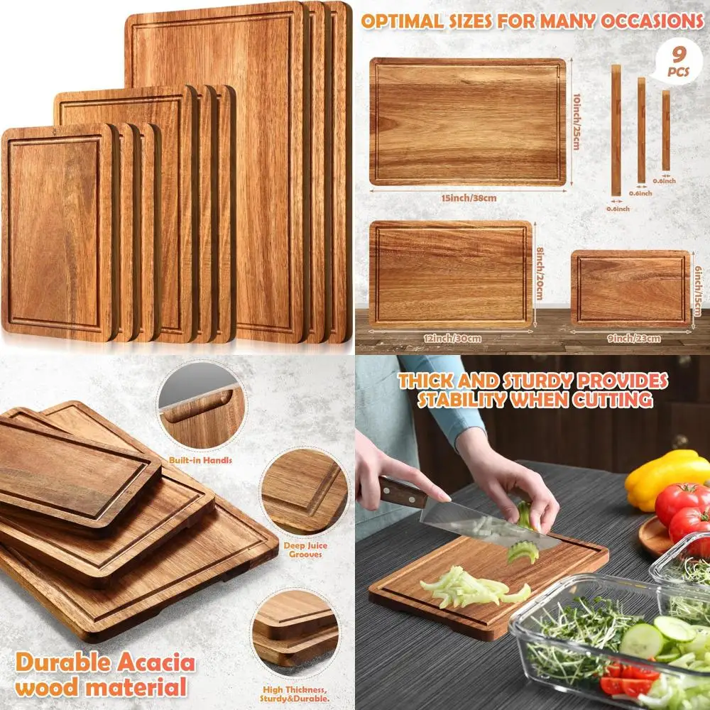 Acacia Wood 3-Piece Heavy-Duty Cutting Boards with Juice Grooves & Handles for Meat & Veggie Chopping
Acacia Wood 3-Piece Heavy-Duty Cutting Boards with Juice Grooves & Handles for Meat & Veggie Chopping