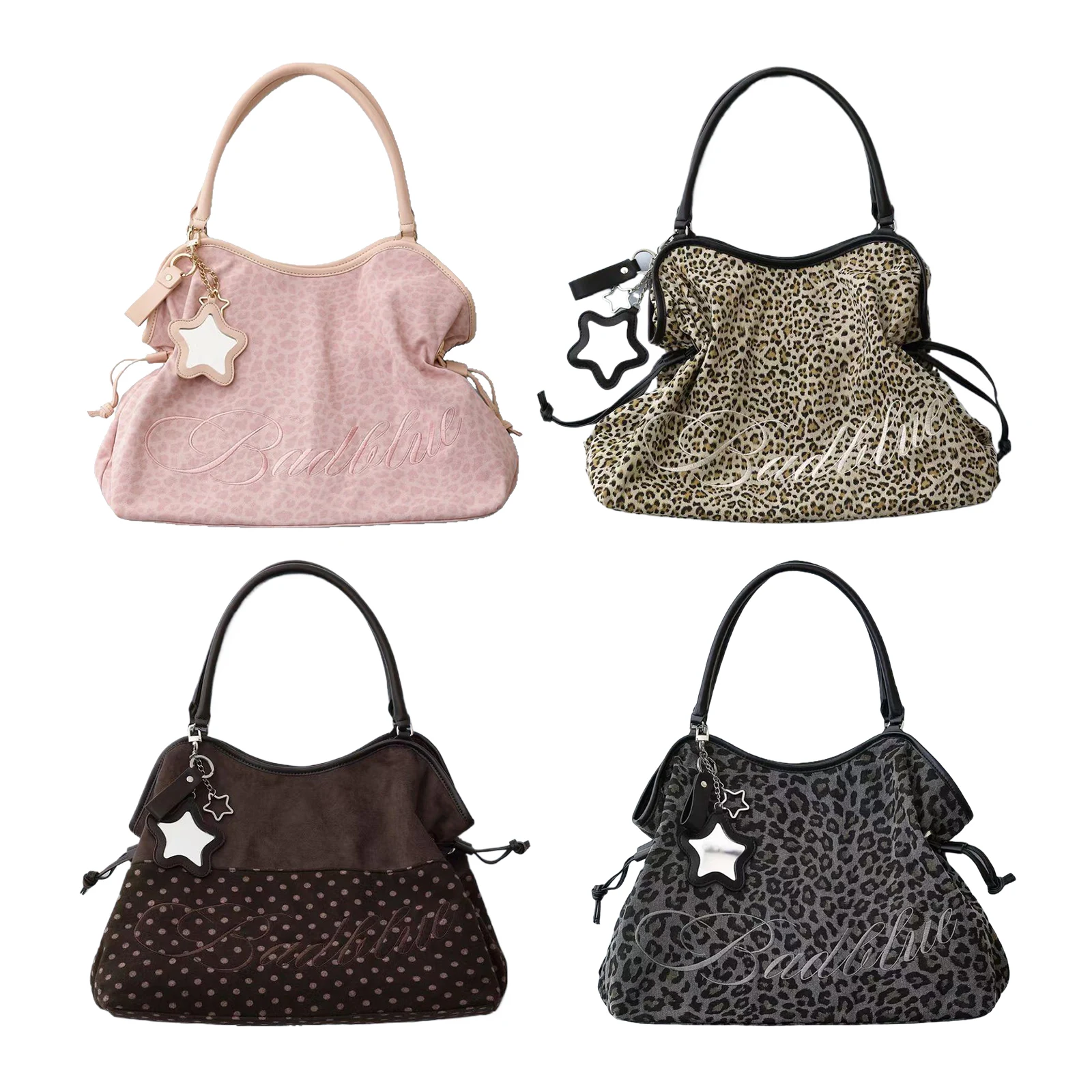 BadBlue Embroidered Leopard Print Tote Bag Large Capacity Shoulder Bag with Star Mirror Pendant Y2K Trendy Women Handbag
BadBlue Embroidered Leopard Print Tote Bag Large Capacity Shoulder Bag with Star Mirror Pendant Y2K Trendy Women Handbag