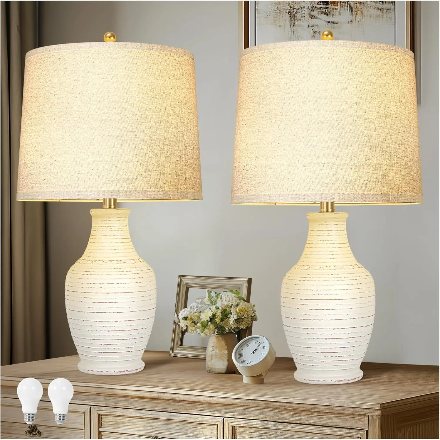 Set of 2 Ceramic Table Lamps with Dimmable Bulb, Linen Shade for Living Room Bedroom Nightstand
Set of 2 Ceramic Table Lamps with Dimmable Bulb, Linen Shade for Living Room Bedroom Nightstand