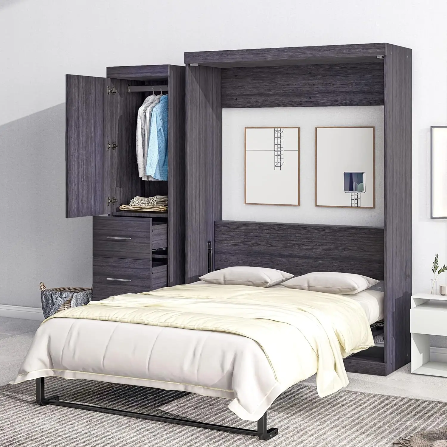 Full Size Murphy Bed with Storage, Wood Wall Bed with Wardrobe & 3 Drawers, Hideaway Murphy Bed Cabinet for Small, Customized
Full Size Murphy Bed with Storage, Wood Wall Bed with Wardrobe & 3 Drawers, Hideaway Murphy Bed Cabinet for Small, Customized