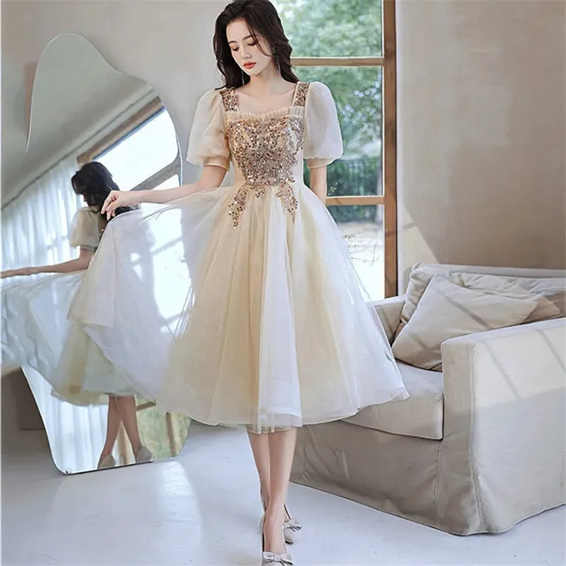 French Dress Women Summer New Solid Color Sequin Square Collar Short-sleeved Mid-length A-line Skirt Fashion Female Clothing 292
French Dress Women Summer New Solid Color Sequin Square Collar Short-sleeved Mid-length A-line Skirt Fashion Female Clothing 292