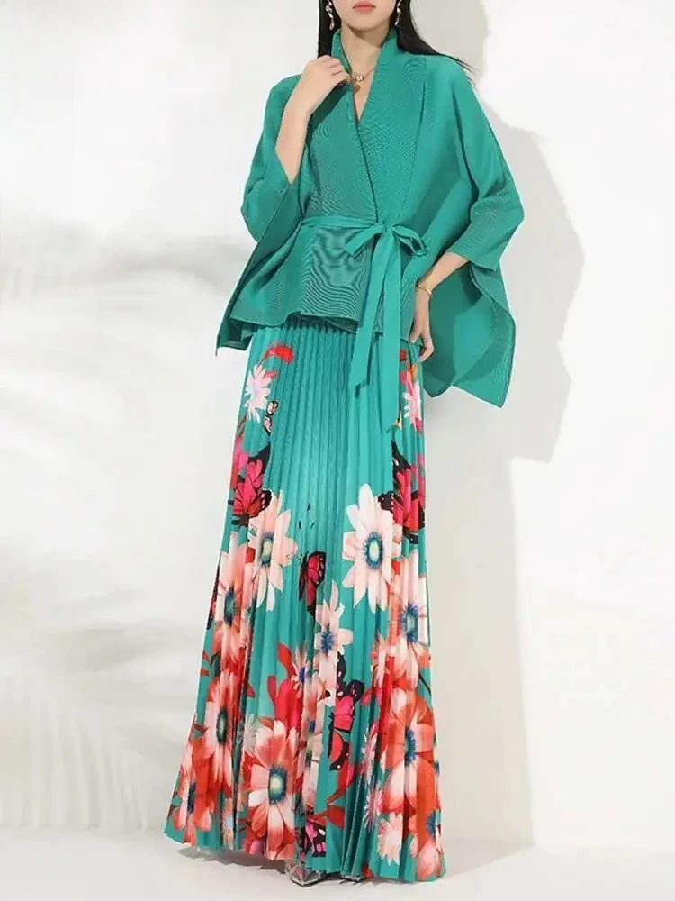 Miyake 2025 Summer Set Fashion Casual Pleated Printed Skirt Set Women's Irregular Tie Top + A-line Skirt Loose Elegant Ladies
Miyake 2025 Summer Set Fashion Casual Pleated Printed Skirt Set Women's Irregular Tie Top + A-line Skirt Loose Elegant Ladies
