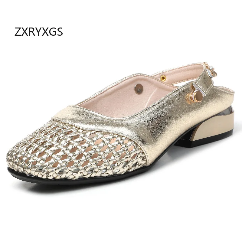 ZXRYXGS 2026 Summer Top Cowhide+weaving Women Outerwear Slippers Fashion Sandals Big Size Elegant Temperament Low Heel Slippers
ZXRYXGS 2026 Summer Top Cowhide+weaving Women Outerwear Slippers Fashion Sandals Big Size Elegant Temperament Low Heel Slippers