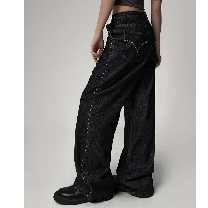 High Waist Straight Leg Jeans with Rivet Trim Casual Style Long Pants Cotton Material Comfortable Fit Blue Denim No Stretch
High Waist Straight Leg Jeans with Rivet Trim Casual Style Long Pants Cotton Material Comfortable Fit Blue Denim No Stretch