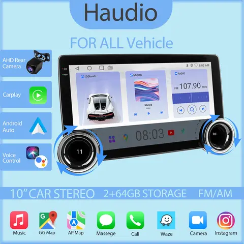 Haudio Double Din Car Stereo-Wireless CarPlay/Android Auto, 10.1" Car Radio with BT 4.1/2+64GB/Backup Camera/GPS/FM/AM Radio