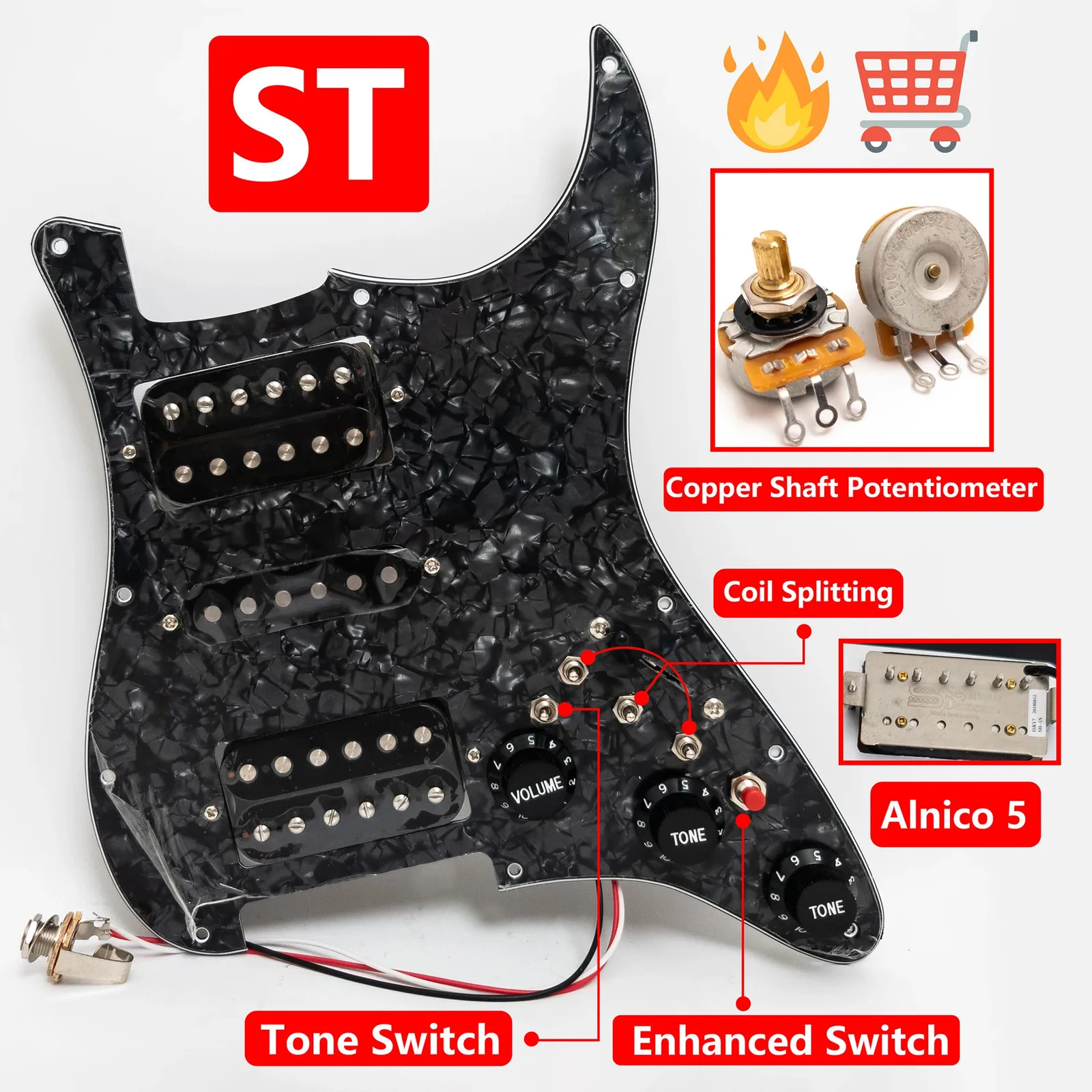 Guitar Prewired Loaded Pickguard HSH Coil Split Alnico 5 Humbucker Pickups Set for St Guitar
Guitar Prewired Loaded Pickguard HSH Coil Split Alnico 5 Humbucker Pickups Set for St Guitar
