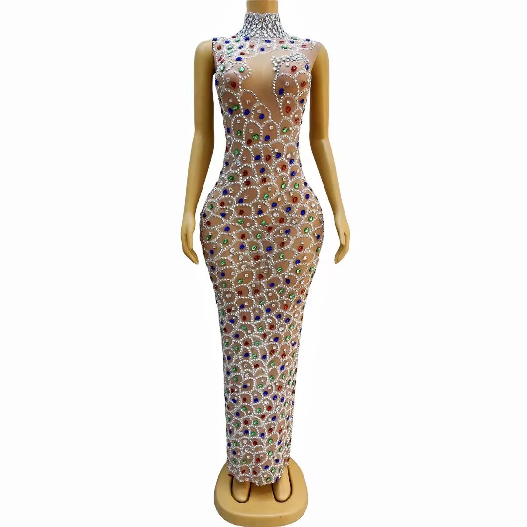 Sexy Nude Mesh Transparent ColorfulRhinestones Crystals Dress Birthday CelebrateMulticolor Stones Outfit Prom Party yulin C150
Sexy Nude Mesh Transparent ColorfulRhinestones Crystals Dress Birthday CelebrateMulticolor Stones Outfit Prom Party yulin C150