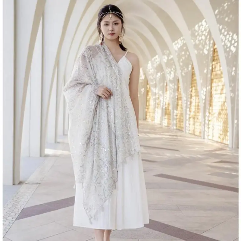 P9FE Sequins Embroidery Lace Capes Wedding Wrap Tippet Breathable Mesh Short Shawl
P9FE Sequins Embroidery Lace Capes Wedding Wrap Tippet Breathable Mesh Short Shawl