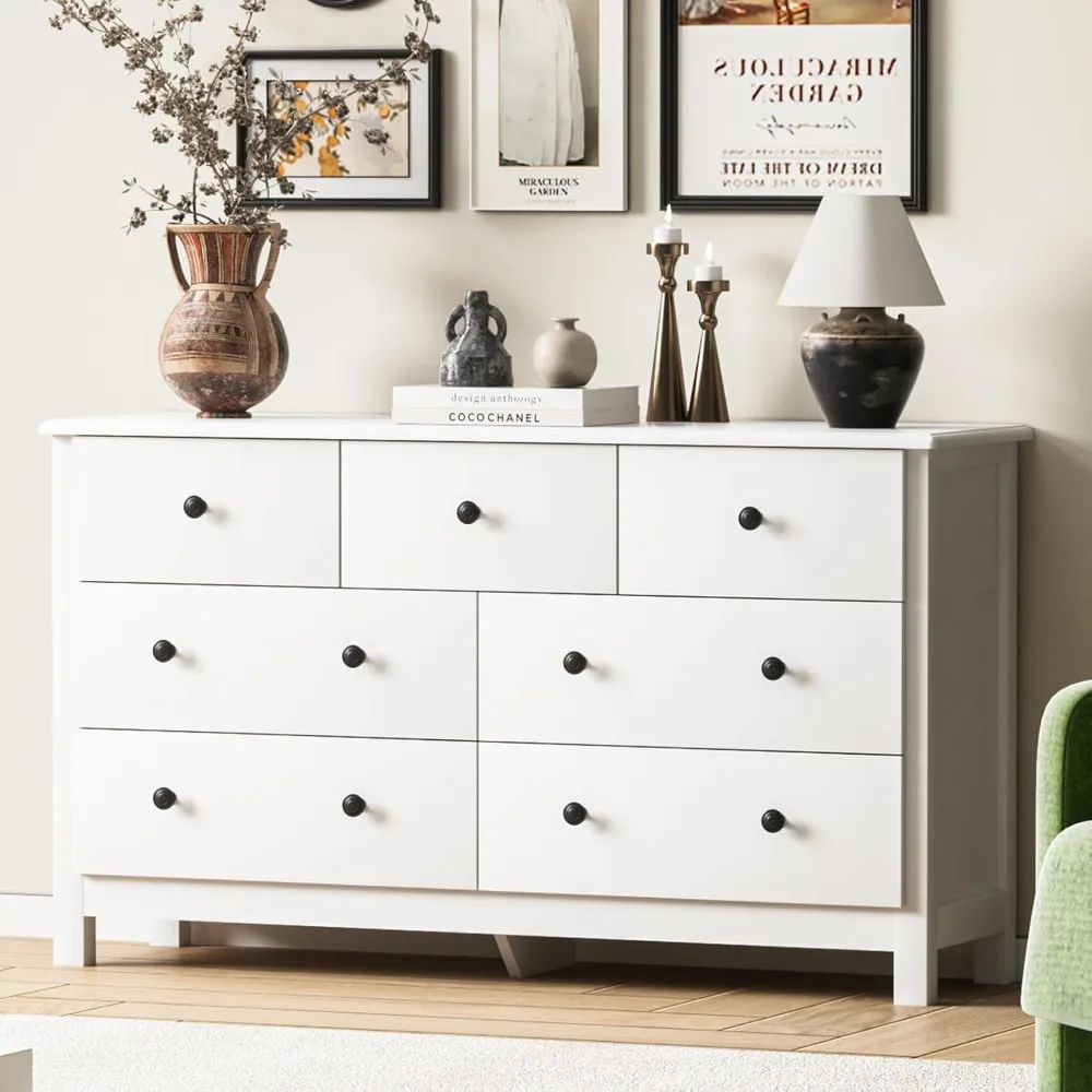 White Dresser for Bedroom, 7 Drawer Chest of Drawer with Metal Handle and Wide Drawer, Modern Wood Double Storage Organizer Dres
White Dresser for Bedroom, 7 Drawer Chest of Drawer with Metal Handle and Wide Drawer, Modern Wood Double Storage Organizer Dres