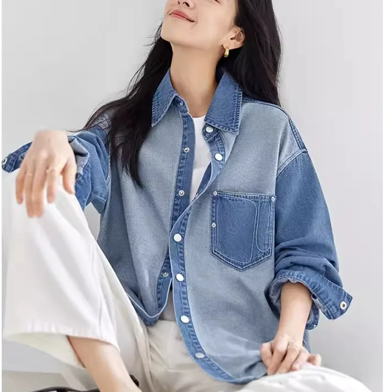 Autumn 2025 New Denim Shirts And Blouse For Women Korean Style Long Sleeve Top Patchwork Color Jeans Elegant Blouses
Autumn 2025 New Denim Shirts And Blouse For Women Korean Style Long Sleeve Top Patchwork Color Jeans Elegant Blouses