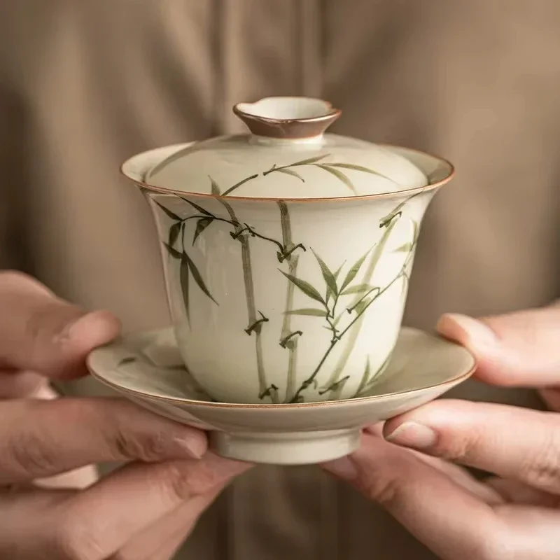Hand Painted Green Bamboo Tea Tureen ceramic Chawan Gaiwan Supplies Puer Jingdezhen Bowl Cover Cup Chinese Porcelain Tableware
Hand Painted Green Bamboo Tea Tureen ceramic Chawan Gaiwan Supplies Puer Jingdezhen Bowl Cover Cup Chinese Porcelain Tableware