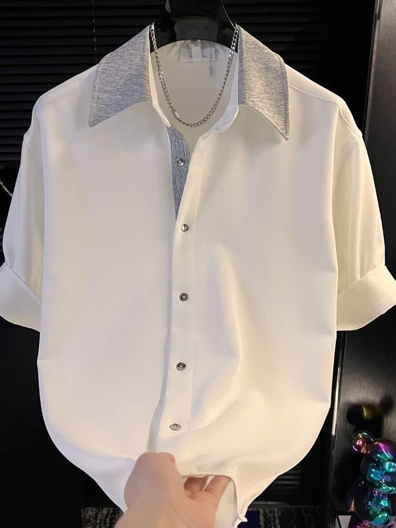 Summer Trendy Ice Silk Men's Shirt Loose Drapey Collar Short Sleeve Splice Contrast Color Breathable Wear Resistant Youth Casual
Summer Trendy Ice Silk Men's Shirt Loose Drapey Collar Short Sleeve Splice Contrast Color Breathable Wear Resistant Youth Casual
