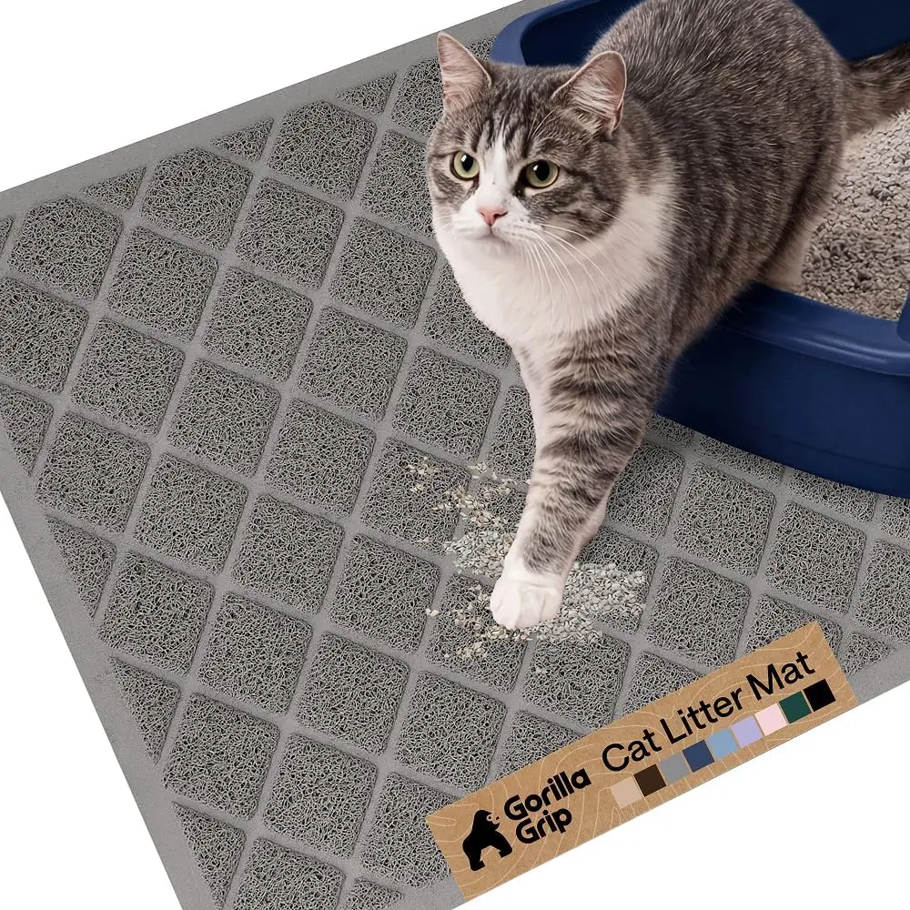 Cat Litter Box Mat, Cushioned Coil Mesh Litter Trapping Mat, Scatter Control for Less Mess, Phthalate Free, Ultra Deep Catch Grooves, Rinse or Vacuum to Clean, 24x17 Gray