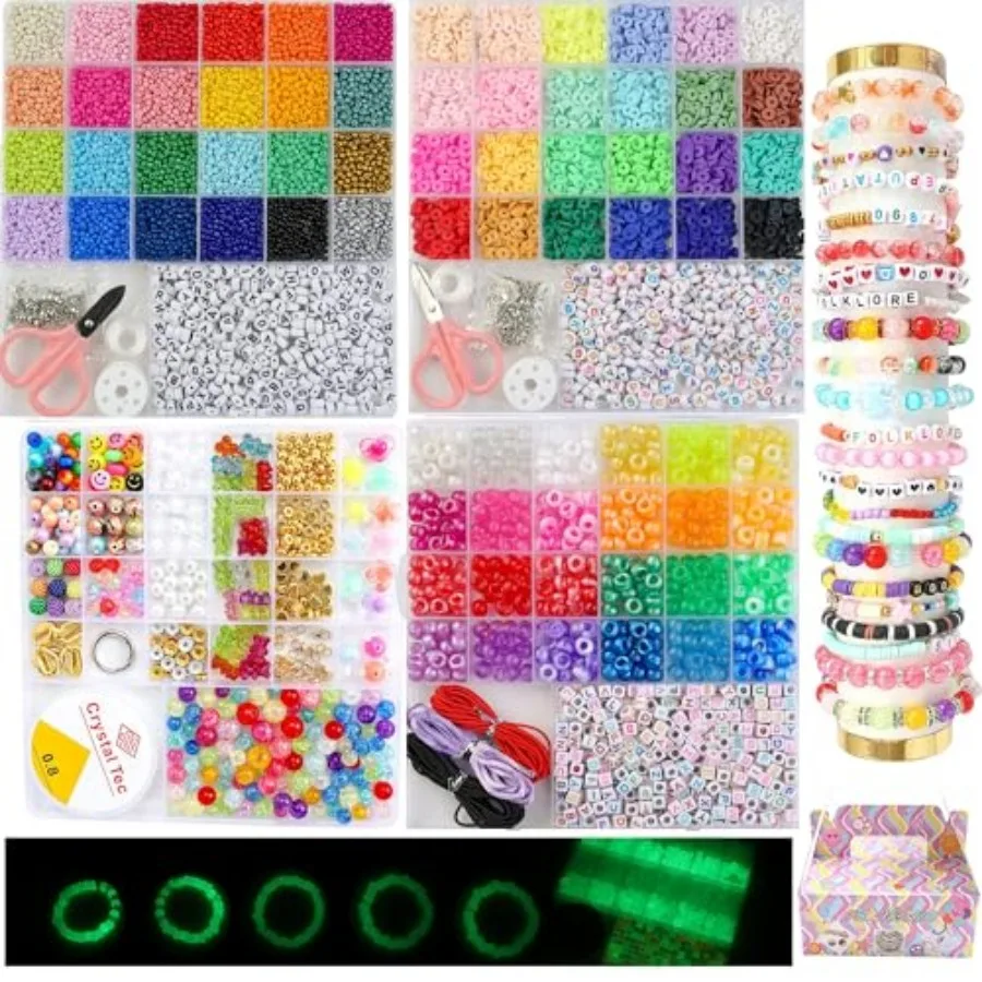 6380 PCS Jewelry Making Kit 24 Colors Seed Beads, 24 Colors Clay, UV Color Changing and Glow Pony, Letter, Mixed Charms, Tools,
6380 PCS Jewelry Making Kit 24 Colors Seed Beads, 24 Colors Clay, UV Color Changing and Glow Pony, Letter, Mixed Charms, Tools,