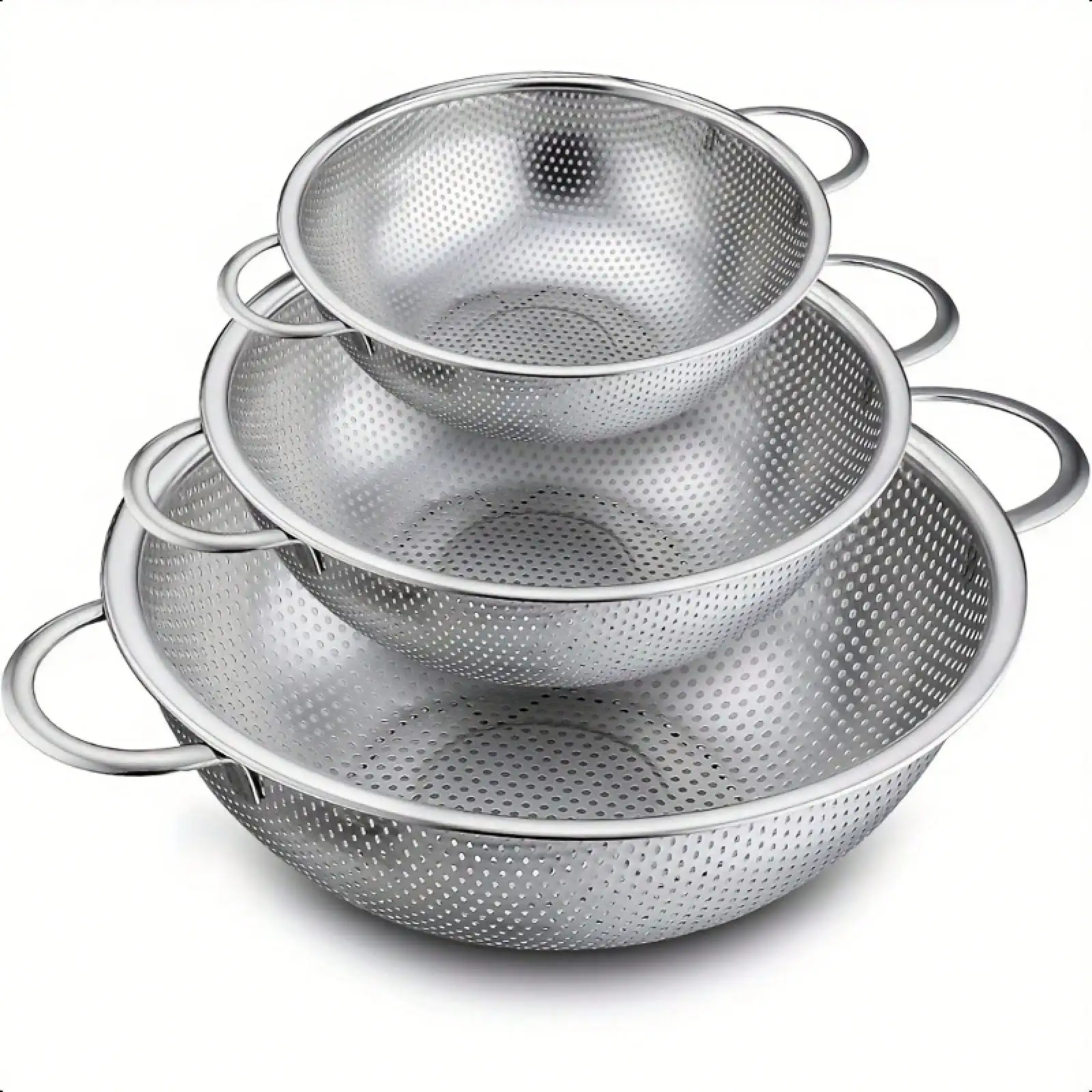 3pcs Stainless Steel Colander Metal Colander Strainers And Colanders - Colander Set, Sturdy Construction, Well-Designed Food Drainer, Ideal For Pasta Vegetables Fruits, A Great Home Appliance,Kitchen Strainer Set With Fine Mesh, Essential Kitchen Tools &
3pcs Stainless Steel Colander Metal Colander Strainers And Colanders - Colander Set, Sturdy Construction, Well-Designed Food Drainer, Ideal For Pasta Vegetables Fruits, A Great Home Appliance,Kitchen Strainer Set With Fine Mesh, Essential Kitchen Tools &