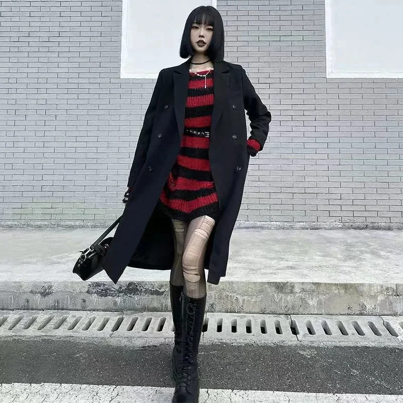 New Punk Gothic Long Unisex Sweater Summer Women Striped Cool Hollow Out Hole Broken Jumper Loose Rock Thin Dark Streetwear Top
New Punk Gothic Long Unisex Sweater Summer Women Striped Cool Hollow Out Hole Broken Jumper Loose Rock Thin Dark Streetwear Top