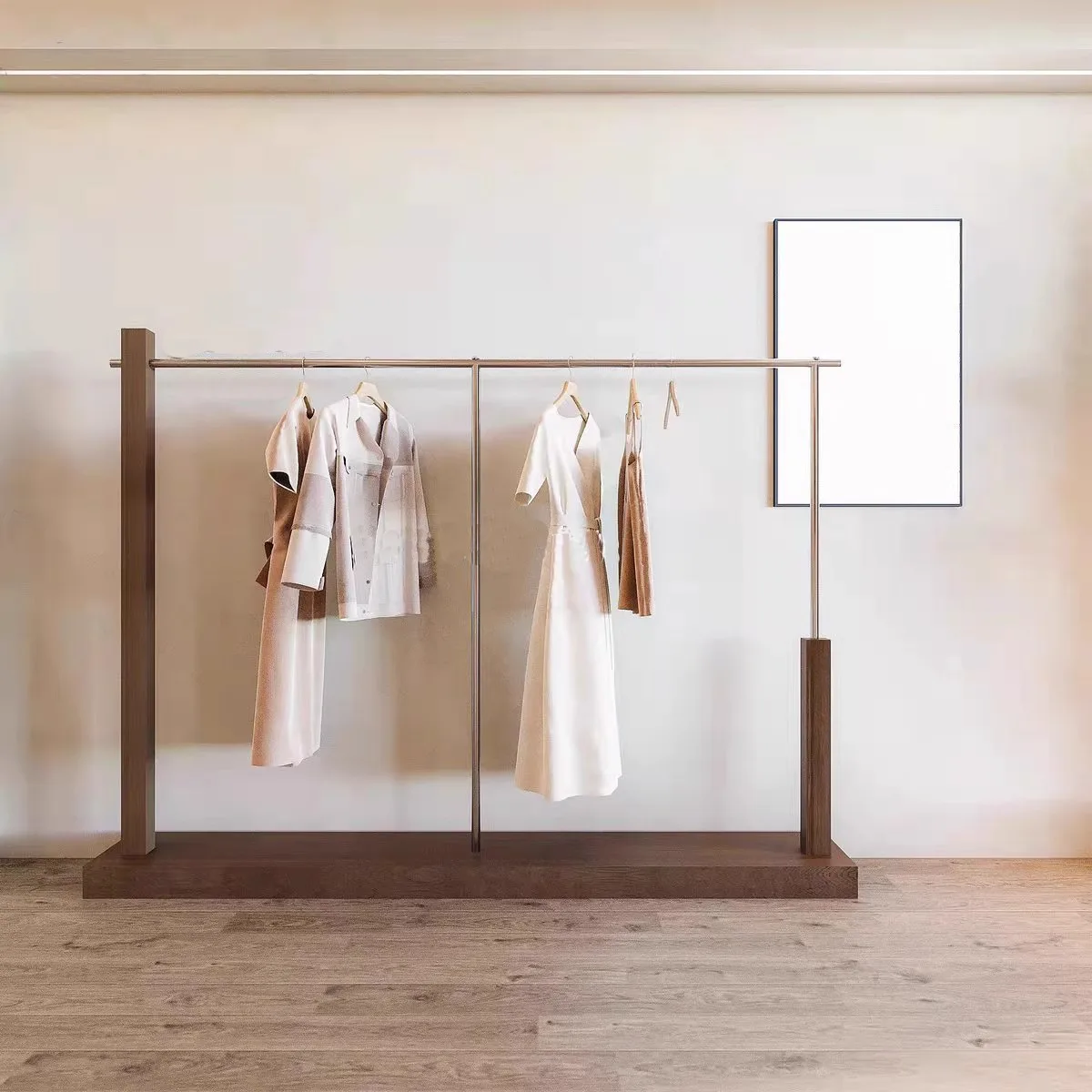 Clothing display rack wall-mounted clothes rack walnut color solid wood floor-standing rack
Clothing display rack wall-mounted clothes rack walnut color solid wood floor-standing rack