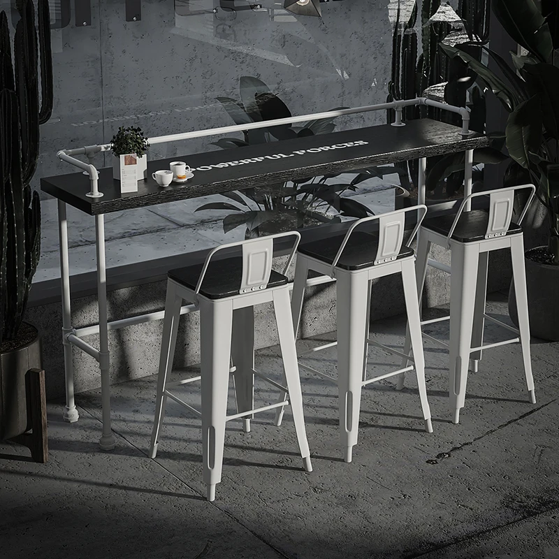 Milk tea shop solid wood bar table and chair combination household creative strip wrought iron bar table against
Milk tea shop solid wood bar table and chair combination household creative strip wrought iron bar table against