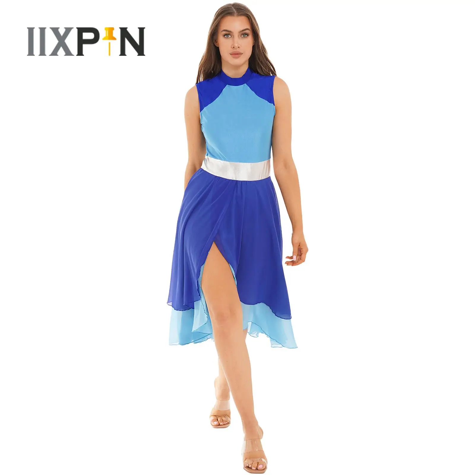 Womens Lyrical Dance Dress Sleeveless Mock Neck Split Asymmetrical Hem Jazz Ballet Tutu Dancewear for Stage Performance Costumes
Womens Lyrical Dance Dress Sleeveless Mock Neck Split Asymmetrical Hem Jazz Ballet Tutu Dancewear for Stage Performance Costumes