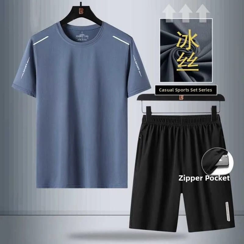 Men's Fitn Sports Wear Ice Silk ort Sve T-irt Baskeall Training ort Pants Set Summer Morning Run Exercise Clothes
Men's Fitn Sports Wear Ice Silk ort Sve T-irt Baskeall Training ort Pants Set Summer Morning Run Exercise Clothes