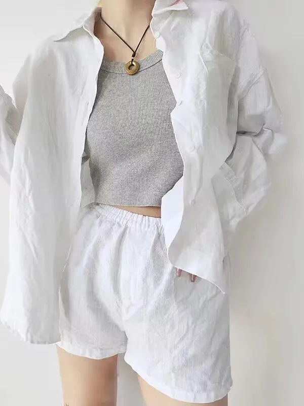 Casual Loose Summer Shorts Long Sleeve Sun Protection Outerwear Shirt Set Brand Tailored Women's Fashion Ensemble
Casual Loose Summer Shorts Long Sleeve Sun Protection Outerwear Shirt Set Brand Tailored Women's Fashion Ensemble