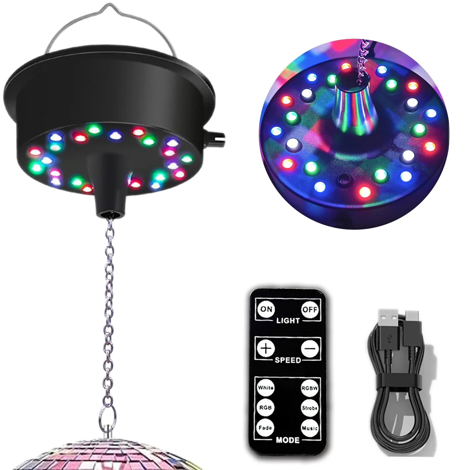 Mirrors Ball Motor with Remote, 5-10 RPM Disco Ball Adjustable Spinner with 23 RGBW LED Rotator with Multi Light Mode
Mirrors Ball Motor with Remote, 5-10 RPM Disco Ball Adjustable Spinner with 23 RGBW LED Rotator with Multi Light Mode