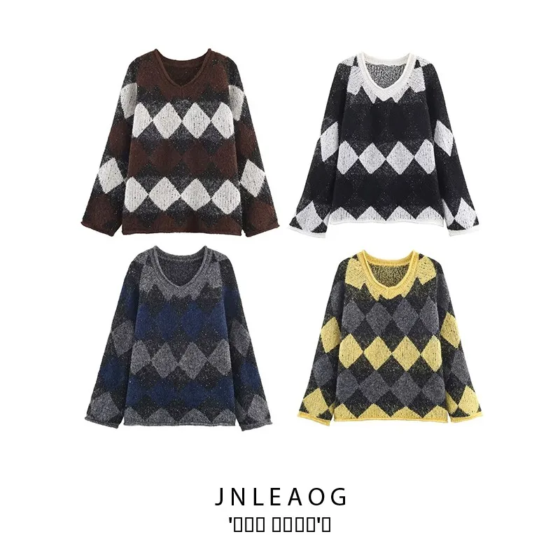 Faionable Knitted Sweater Women's V-ne Long Sve Polyester Fiber Loose Fit Diamond Pattern All-match Design Autumn New ...
Faionable Knitted Sweater Women's V-ne Long Sve Polyester Fiber Loose Fit Diamond Pattern All-match Design Autumn New ...