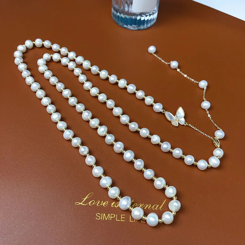 New Butterfly Mother-of-Pearl Natural Pearl Necklace Sweater Chain Niche Design Slightly Flawed 7-8mm Must-Have for Trendy Peopl
New Butterfly Mother-of-Pearl Natural Pearl Necklace Sweater Chain Niche Design Slightly Flawed 7-8mm Must-Have for Trendy Peopl