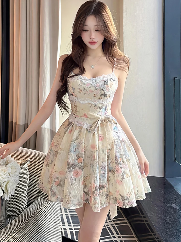 Women Floral Patchwork Lace Sling Short Dress Summer Elegant Bow Bandage Ruffled Y2k Dress 2026 Korean Fashion Bodycon Vestidos
Women Floral Patchwork Lace Sling Short Dress Summer Elegant Bow Bandage Ruffled Y2k Dress 2026 Korean Fashion Bodycon Vestidos