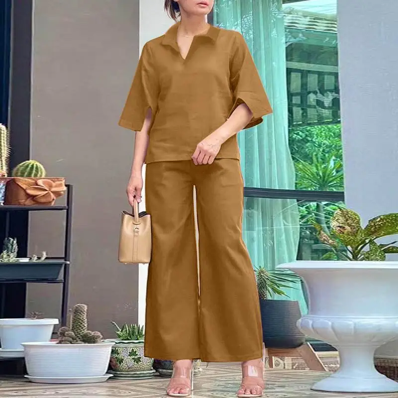 Casual Summer New Women'S Short-Sleeved Lapel Top Wide-Leg Briefs Two-Piece Commuting Suit Elegant Comfortable And Fashionable
Casual Summer New Women'S Short-Sleeved Lapel Top Wide-Leg Briefs Two-Piece Commuting Suit Elegant Comfortable And Fashionable