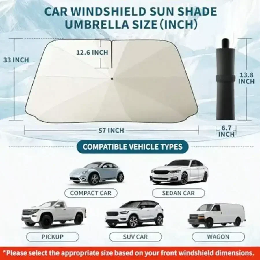 Foldable Car Windshield Sun Shade Umbrella 57x33 Inch UPF 50+ Titanium Ice Fabric
Foldable Car Windshield Sun Shade Umbrella 57x33 Inch UPF 50+ Titanium Ice Fabric
