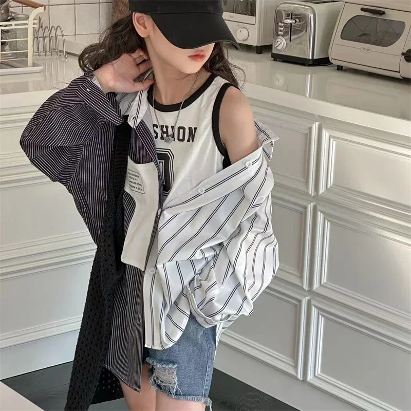 Girl's Outdoor Casual Sun Shirt Summer Kids Shirts Baby Girls Long Sleeve Striped Patchwork Fashion Children's Costume Irregular
Girl's Outdoor Casual Sun Shirt Summer Kids Shirts Baby Girls Long Sleeve Striped Patchwork Fashion Children's Costume Irregular