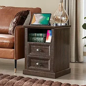 21" Tall Nightstand with Charging Station, armhouse 18" Wide End Table with 2 Storage Ders, Wood Rustic Side Table w/Open Shel o
21" Tall Nightstand with Charging Station, armhouse 18" Wide End Table with 2 Storage Ders, Wood Rustic Side Table w/Open Shel o