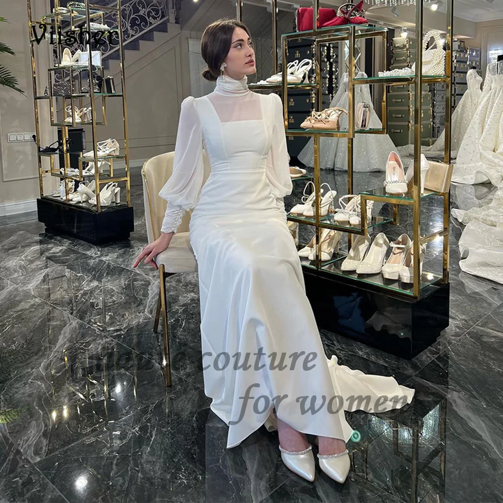 Ivory Satin Mermaid Wedding Dresses for Bride Long Sleeve High Neck Bride Dress Simple Civil Wedding Gowns for Women
Ivory Satin Mermaid Wedding Dresses for Bride Long Sleeve High Neck Bride Dress Simple Civil Wedding Gowns for Women
