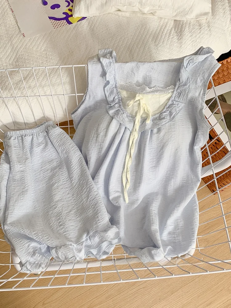 Blue Lace Trim Csole Nightgown Women Summer Cloud Cotton Thin Home Clothes Set with Chest Pad Anti-Bue ort Sve
Blue Lace Trim Csole Nightgown Women Summer Cloud Cotton Thin Home Clothes Set with Chest Pad Anti-Bue ort Sve